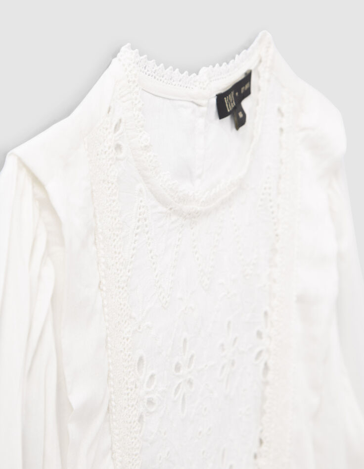 Gebroken witte blouse met frontje en kant meisjes-3
