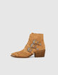 Women’s camel 3-cowboy buckle suede boots-1