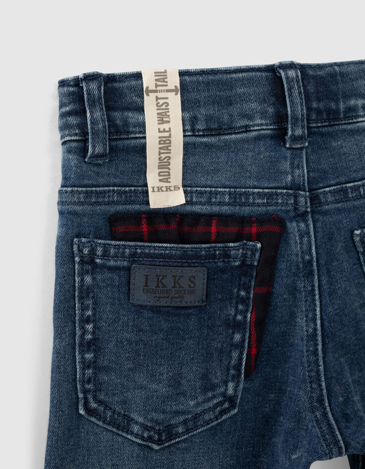 Boys' light blue slim jeans with check badges-6