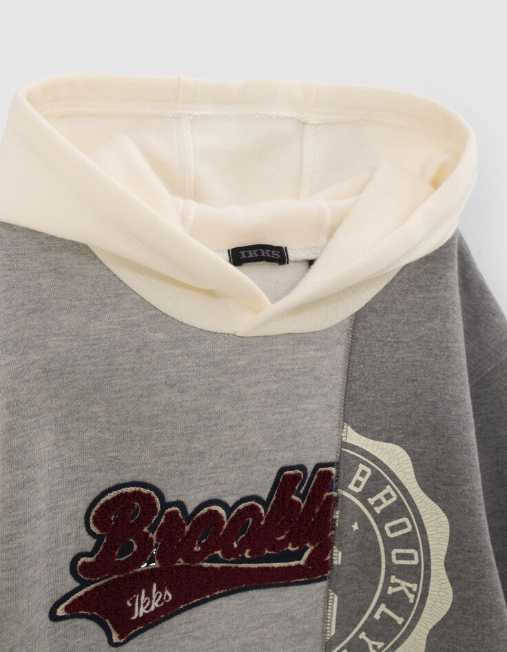 Jungen-Sweatshirt grau und creme, zugeschnittene Motive-4