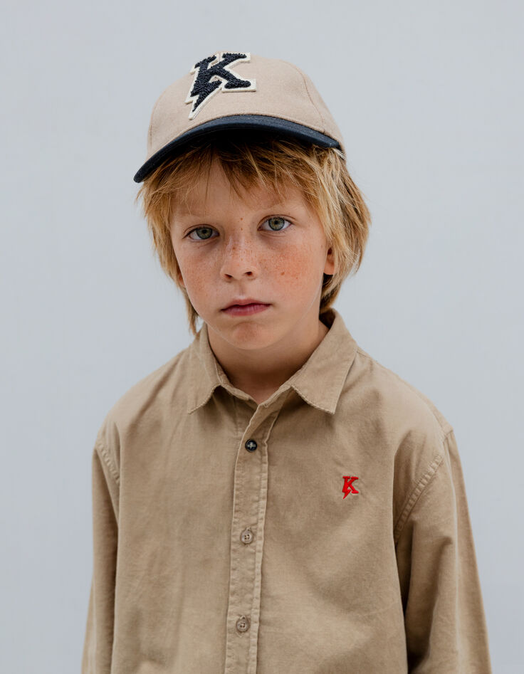 Boy’s camel corduroy shirt with embroidered lightning-K-1