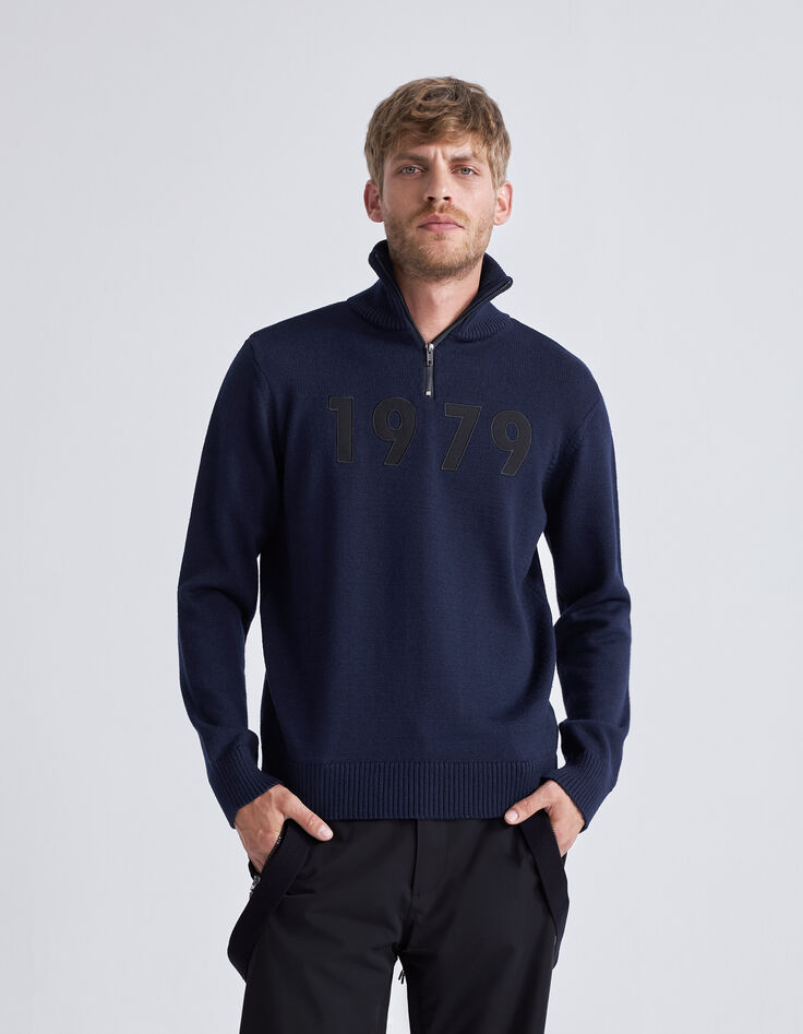 Men’s navy knit IKKS x DUVILLARD zip-neck sweater-3