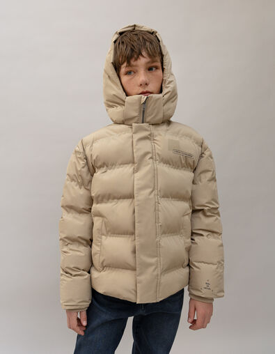 Chaqueta de plumón beige de niño con capucha desmontable - IKKS