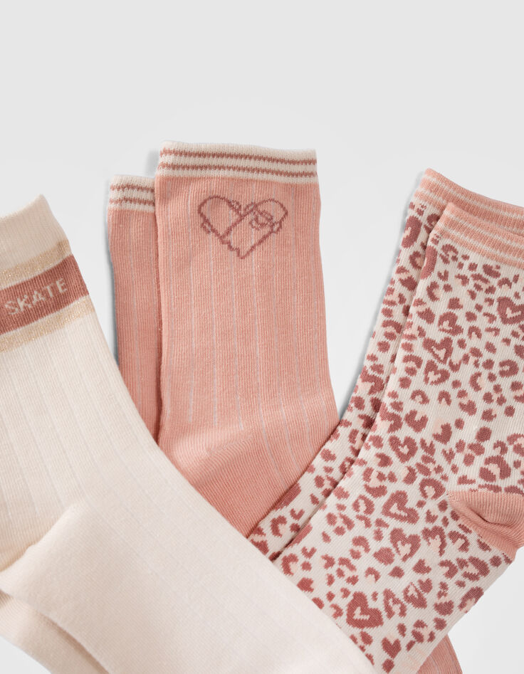 Calcetines rosa, crudo y marrón niña-3