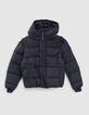 Boys' navy quilted mixed fabric padded jacket-2