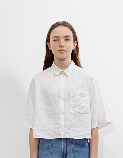 Crumpled ecru cropped shirt for girls - IKKS