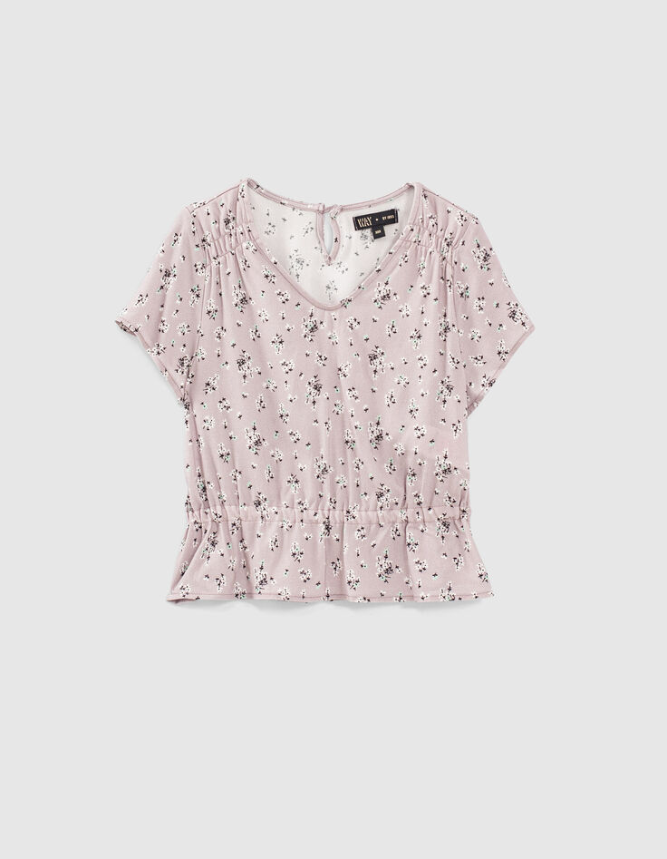 Lichtpaarse blouse microbloemenprint cropped meisjes-1