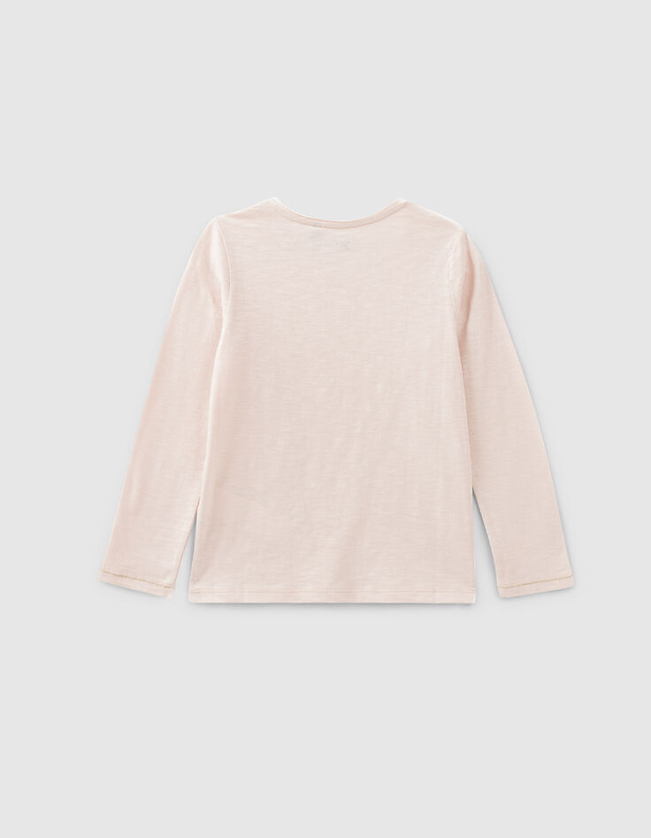 Poederroze T-shirt Essentials met IKKS geborduurd meisjes-2