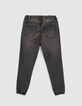 Schwarze verwaschene JOGGER-Jungenjeans-4