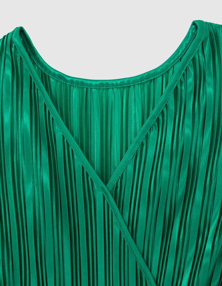 Robe longue verte plissée fille-4