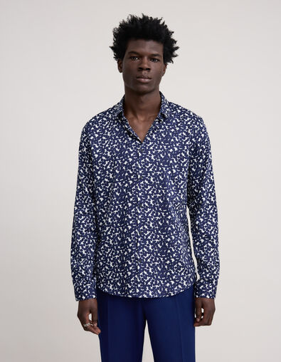 Camisa de hombre SLIM con estampado de lunares en azul marino - IKKS