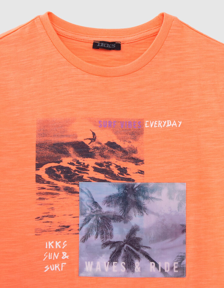 Boys’ neon orange organic cotton T-shirt, lenticular image-5