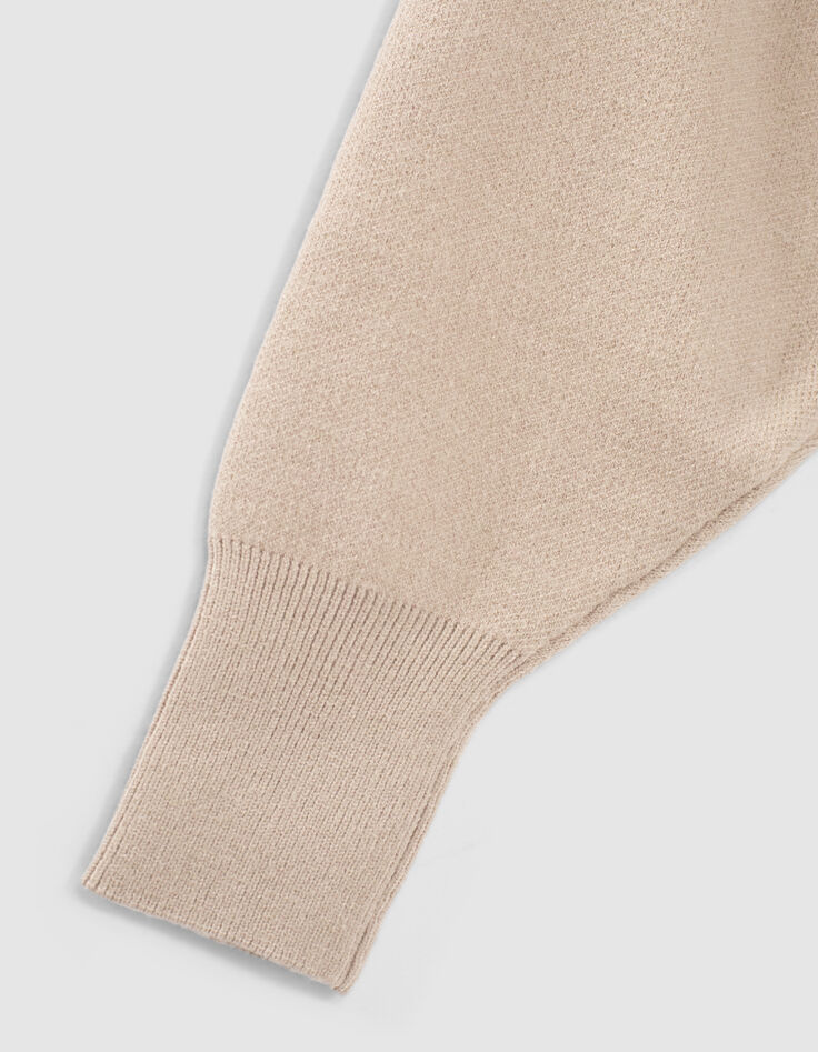 Pull cropped beige clair tricot à capuche fille -4