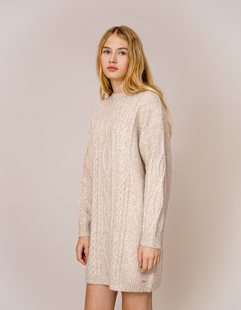 Girl's beige mottled cable-knit dress - IKKS