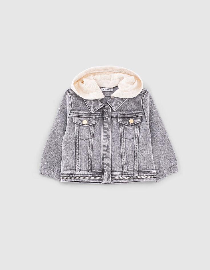 Baby girls’ light grey organic denim jacket + ethnic braid-1