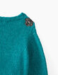 Girls’ teal blue embroidered shoulder patch knit sweater-5