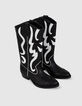 Women’s black & white leather cowboy boots, Western seams-6
