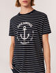 Men’s white-striped navy linen blend T-shirt with anchor-1