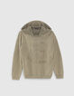Boys’ khaki knit sweater with embossed shapes and hood-1
