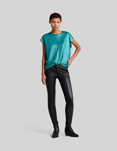 Women’s emerald iridescent soft linen T-shirt - IKKS