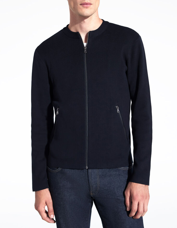 Men’s navy knit cardigan with zip pockets-2