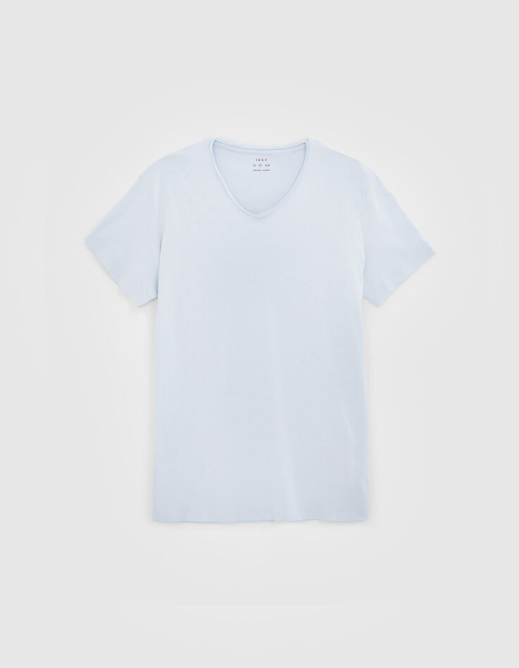 Camiseta L'Essentiel celeste algodón cuello V hombre-5