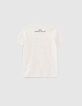 Beige T-shirt biokatoen rubber tekst jongens-2