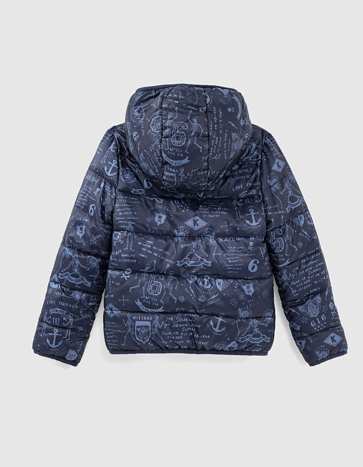 Boys’ navy tattoo/cognac reversible padded jacket-5