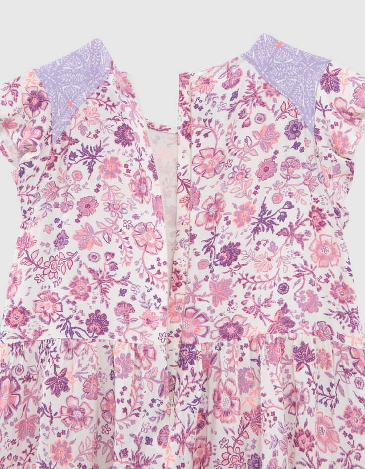 Cremeweißes, langes Mädchenkleid mit Blumenprint-6