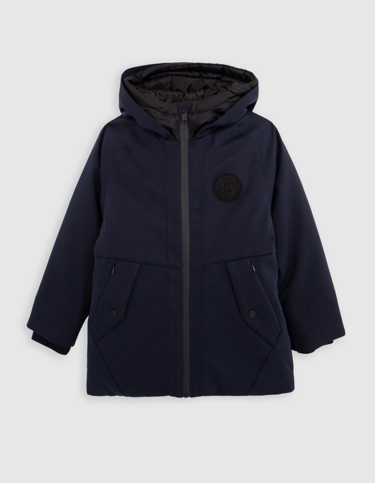 Boy's 2-in-1 navy jacquard parka jacket-1