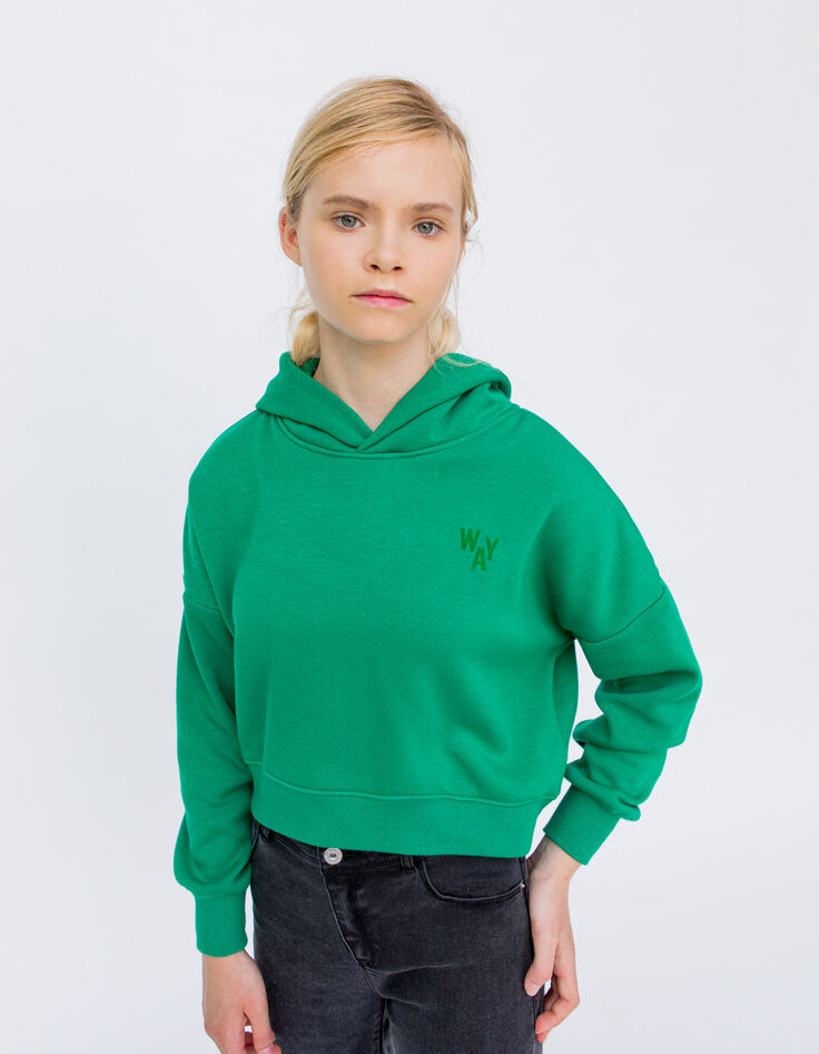 Sudadera verde cropped flocado espalda niña-1