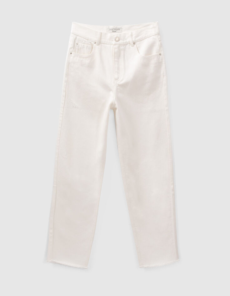 Gebroken witte boyfriend jeans met franjes onderaan Dames-5