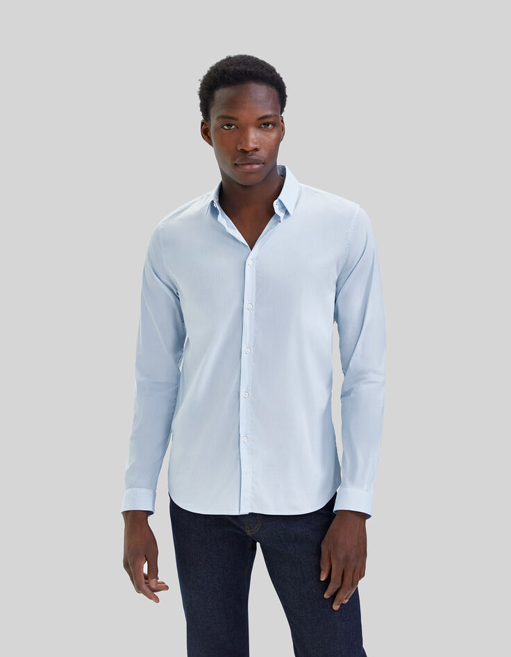 Chemise SLIM bleu ciel à fines rayures Homme-1