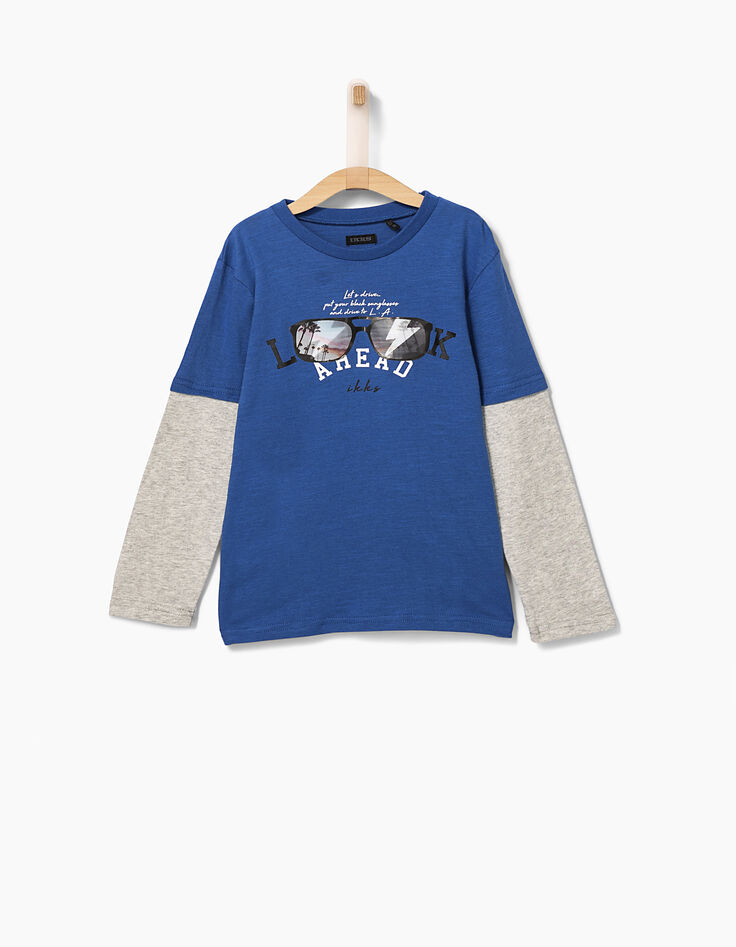 Blauw T-shirt met zonnebril jongens -1