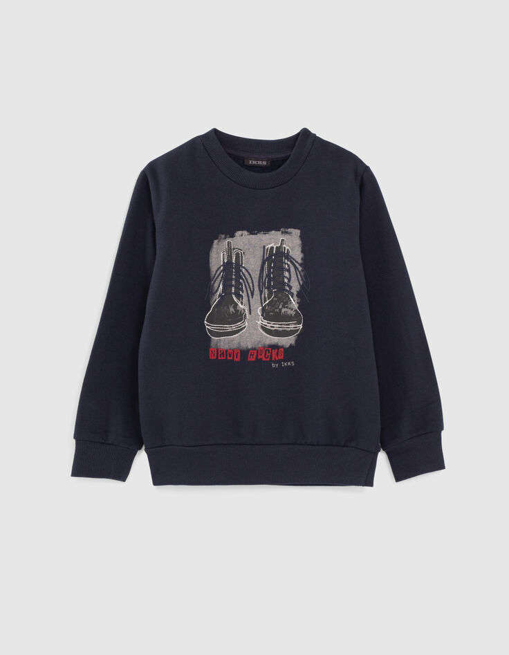 Sweat navy visuel boots broderies lacets garçon -1