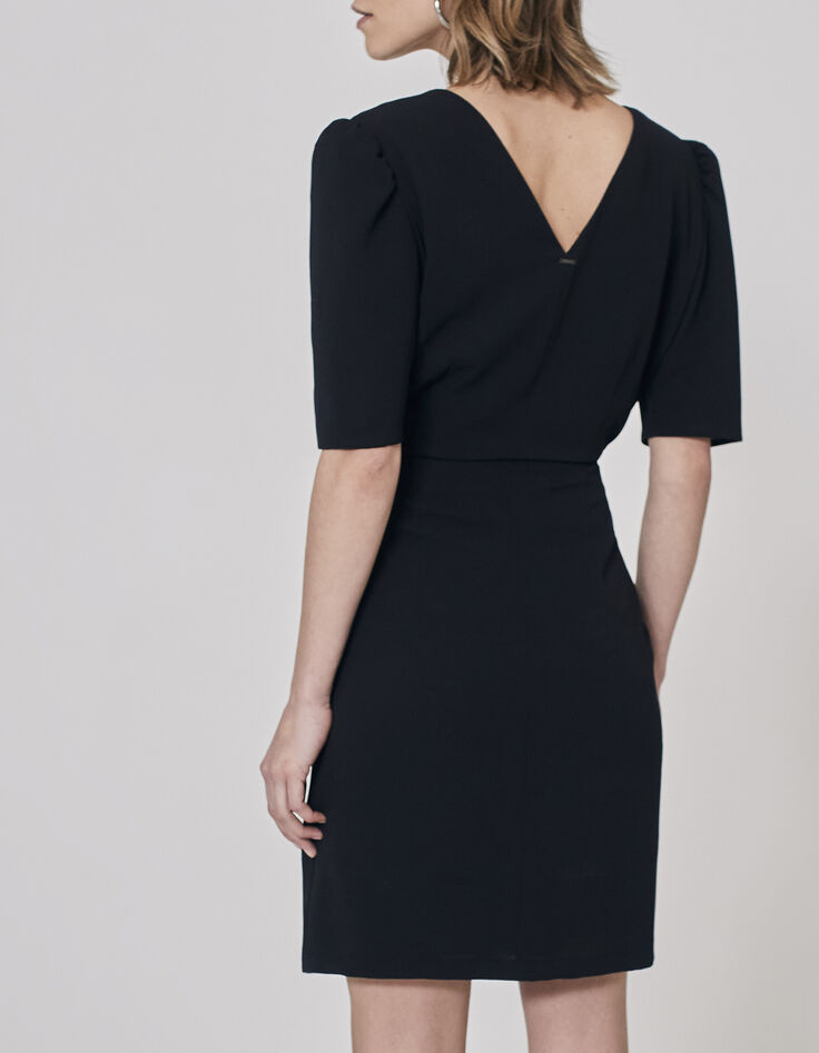 Women’s black short dress with V neckline front and back-3