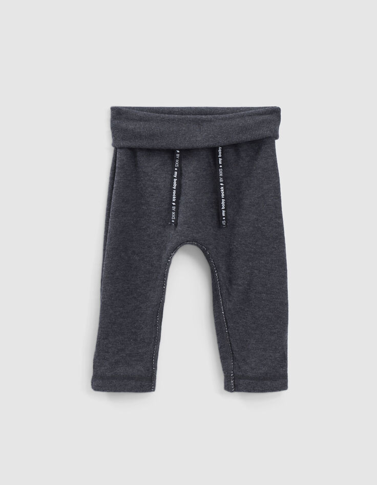 Pantalon réversible gris chiné et rayé coton bio bébé-2