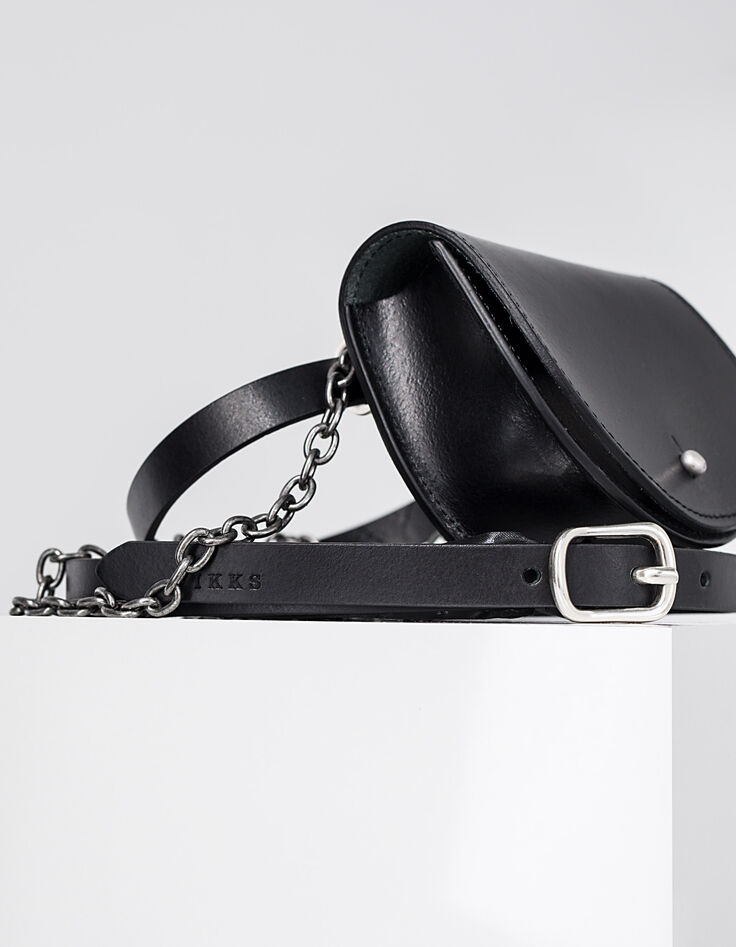 Ceinture fine en cuir noir fantaisie pochette femme-4