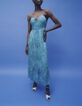 Robe longue dos-nu turquoise imprimé zébré Femme-3