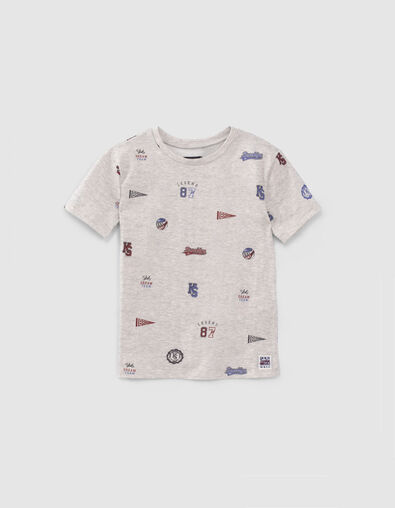 Camiseta gris algodón ecológico all-over insignias niño - IKKS