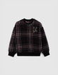 Boy's black recycled sherpa plaid sweatshirt-2