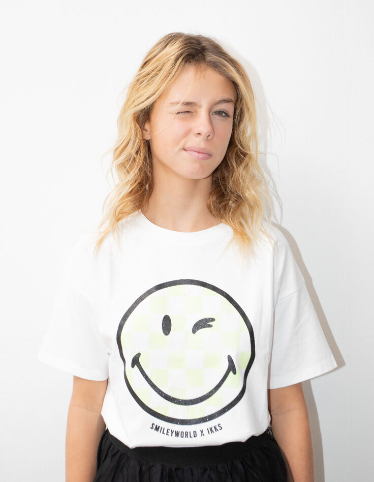 Camiseta blanca damero verde SMILEYWORLD niña-2