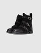 Girls’ black buckle and studs leather combat boots-4