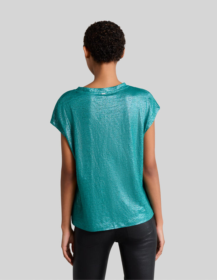 Women’s emerald iridescent soft linen T-shirt-3