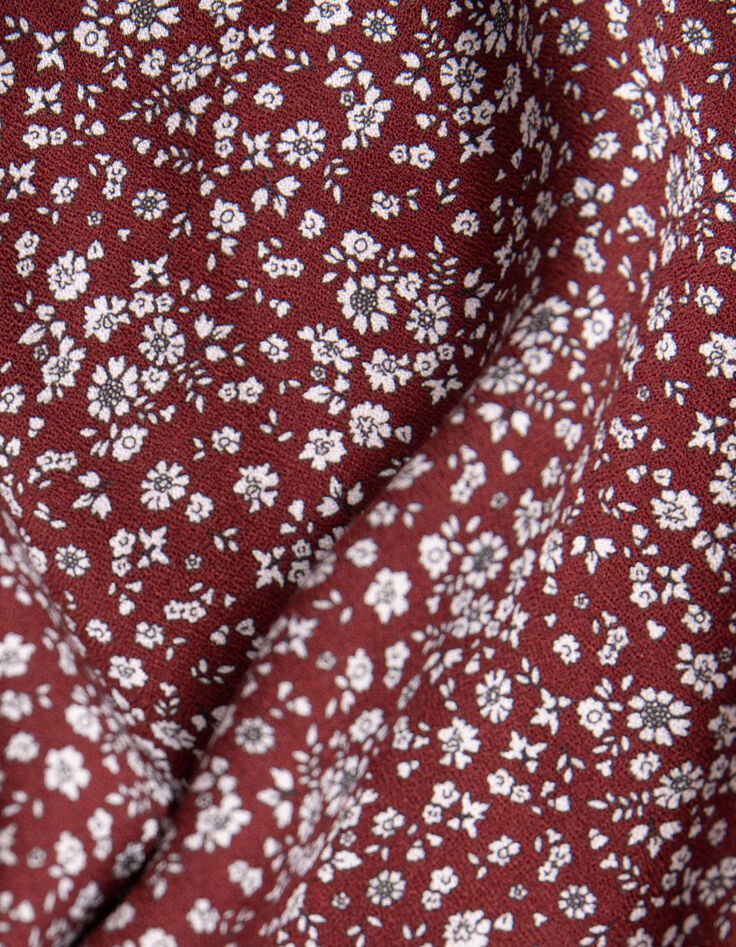 Girl's burgundy micro floral print dress-7