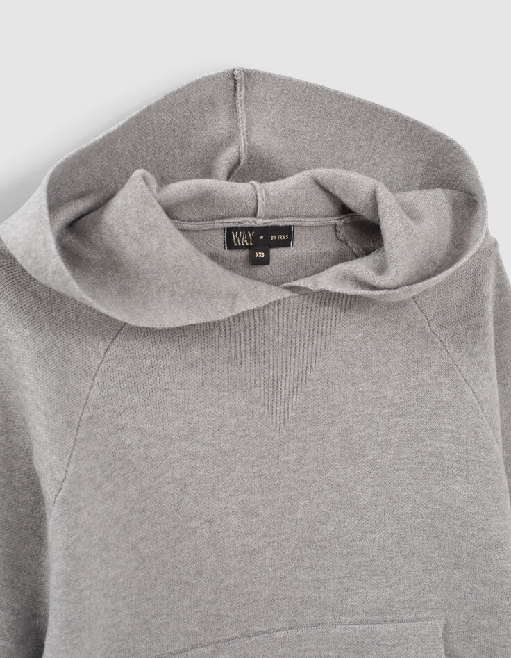 Pull gris chiné tricot à capuche fille -3