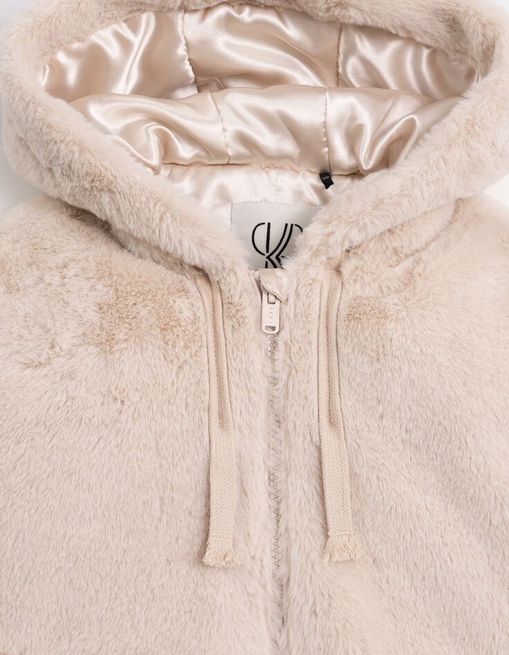 Blouson beige recyclée cocooning à capuche fille-7