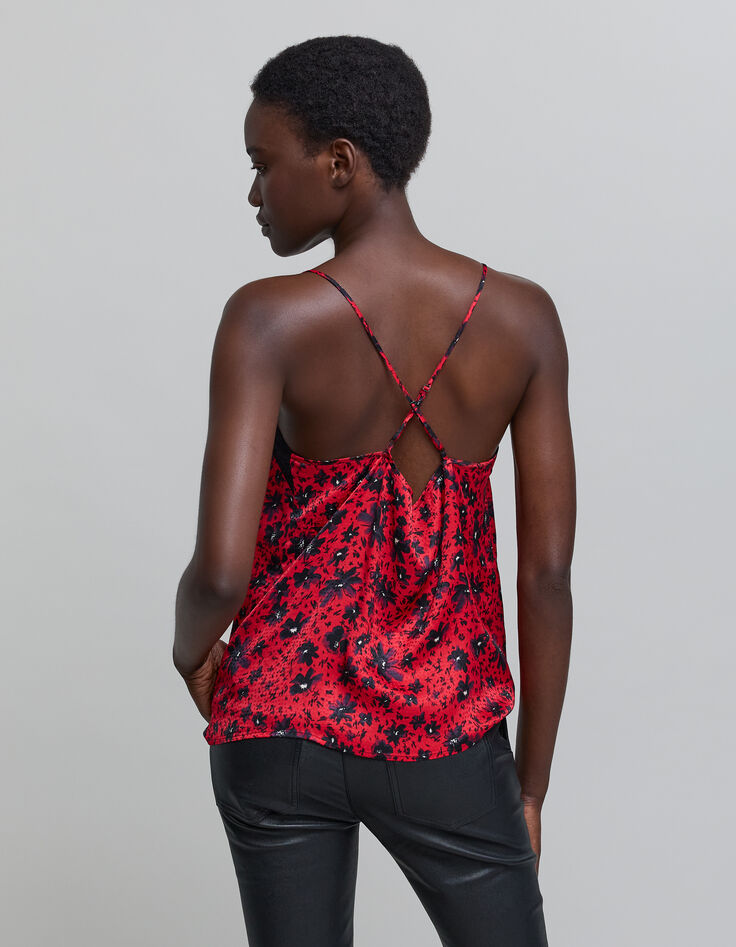 Women's red floral print camisole with thin straps-4