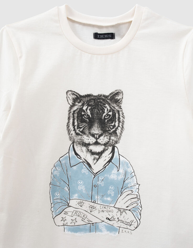 T-shirt écru visuel tigre tatoué garçon-4