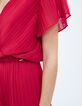 Robe longue rouge cache-cœur entièrement plissée femme-4